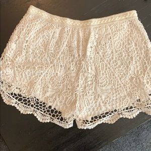 Macramé style overlay white shorts